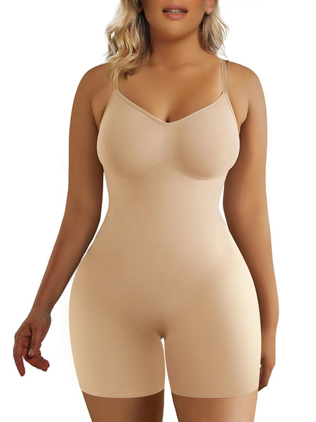 Shaperx Seamless Full Body Tummy Control Bodysuit Shapewear- Beige