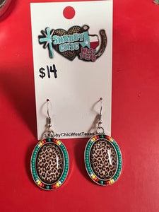 Leopard with turquoise beads earrings