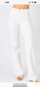 Judy Blue White Jeans High Waist Wide Leg braided waistband detail