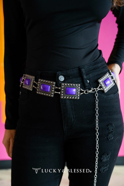 Stone Rectangle Studded Chain Belt (several colors to choose from)