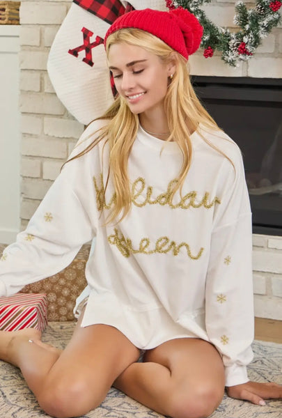 Holiday Queen sparkle front letter sweatshirt