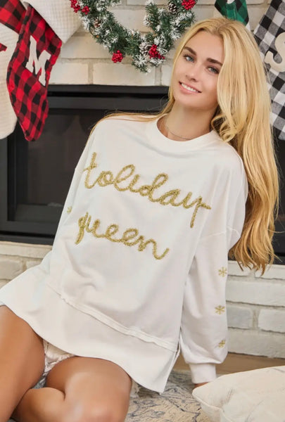 Holiday Queen sparkle front letter sweatshirt