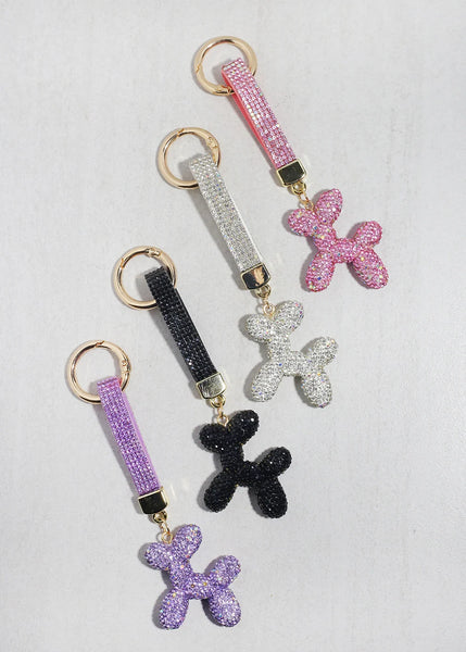 Balloon dog charm keychains- Rhinestone or Sparkle dog