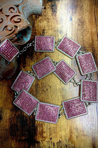 L&B Rhinestone Rectangle Bling Chain belt Several Colors to choose from One size