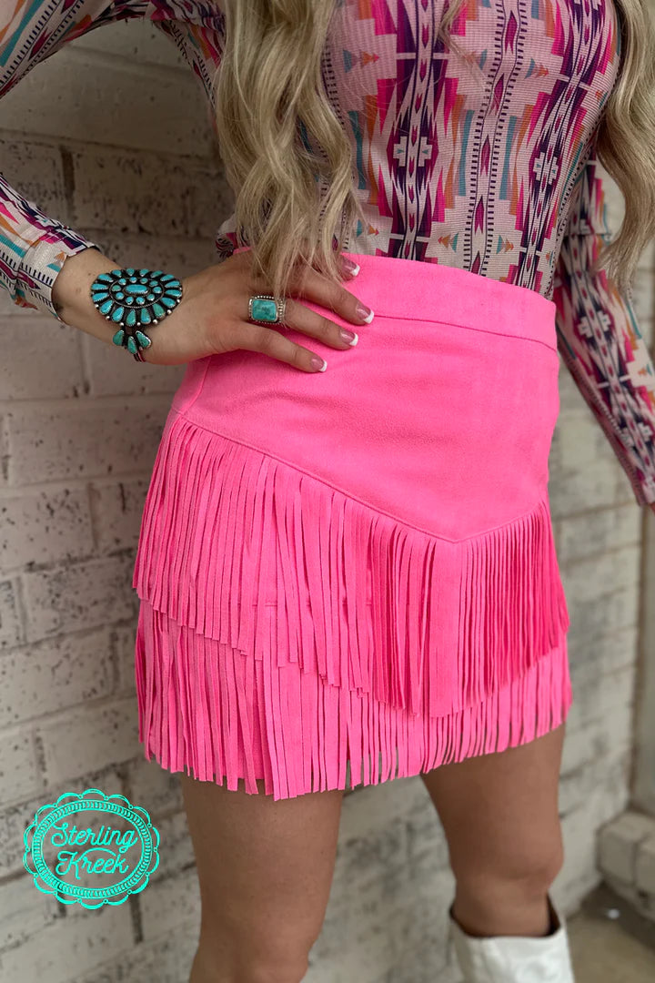 Sterling Kreek Forth Worth Fringe Skirt Pink