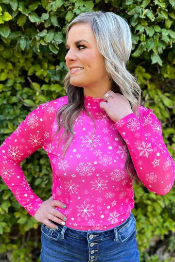 STERLING KREEK Winter Wonderland Mesh Top Pink