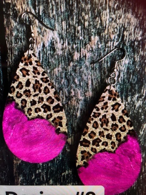 Leopard & Pink Oval Earrings