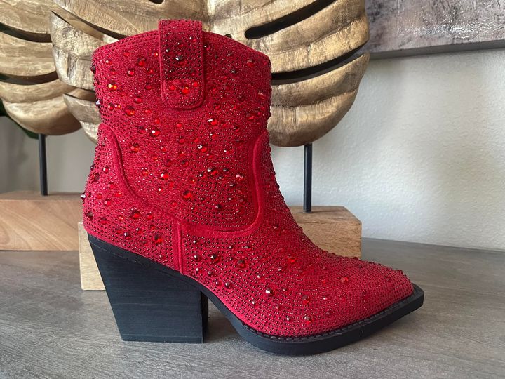 Very G Kady Red Bling Rhinestone Booties