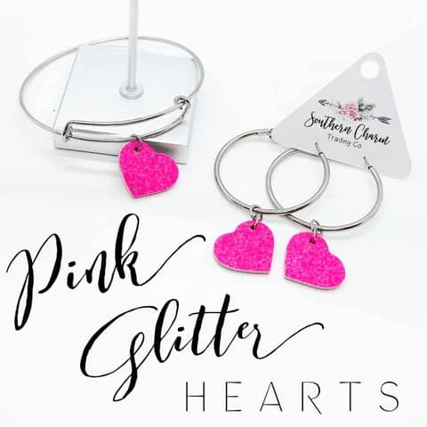 Hot Pink Glitter Heart Bracelet