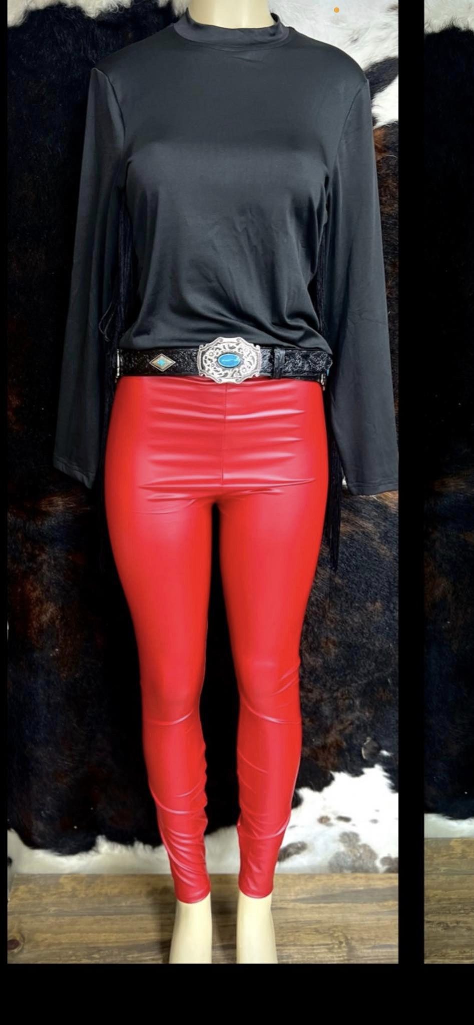 L&B Faux Leather Red Leggings Skinny Fit