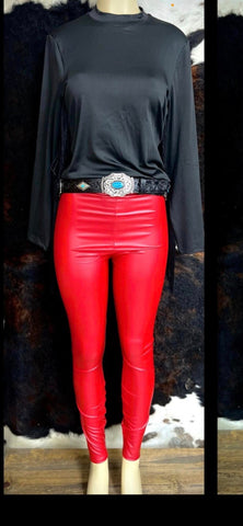 L&B Faux Leather Red Leggings Skinny Fit