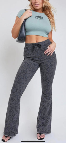 YMI Junior Fit High Rise Fray Hem Jogger Black or Blue leopard to choose from