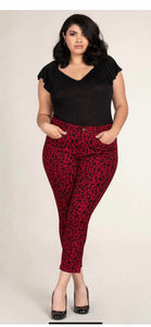 YMI Missy Fit Mid Rise Skinny Ankle Jean Red & Black Leopard