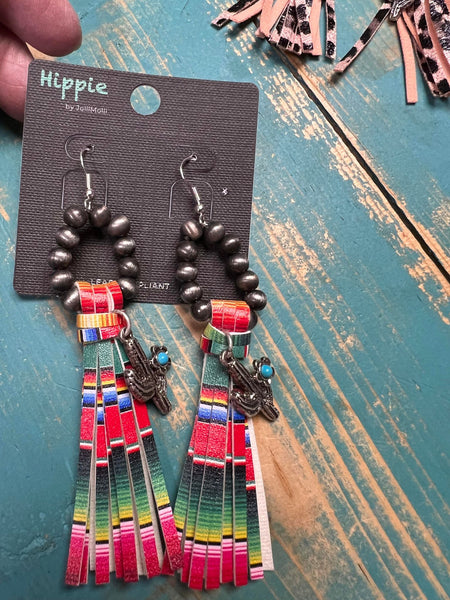 Navajo Pearl Earrings w/ Fringe & Cactus several Colors to choose from