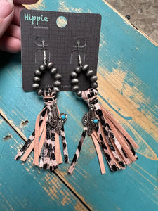 Navajo Pearl Earrings w/ Fringe & Cactus several Colors to choose from