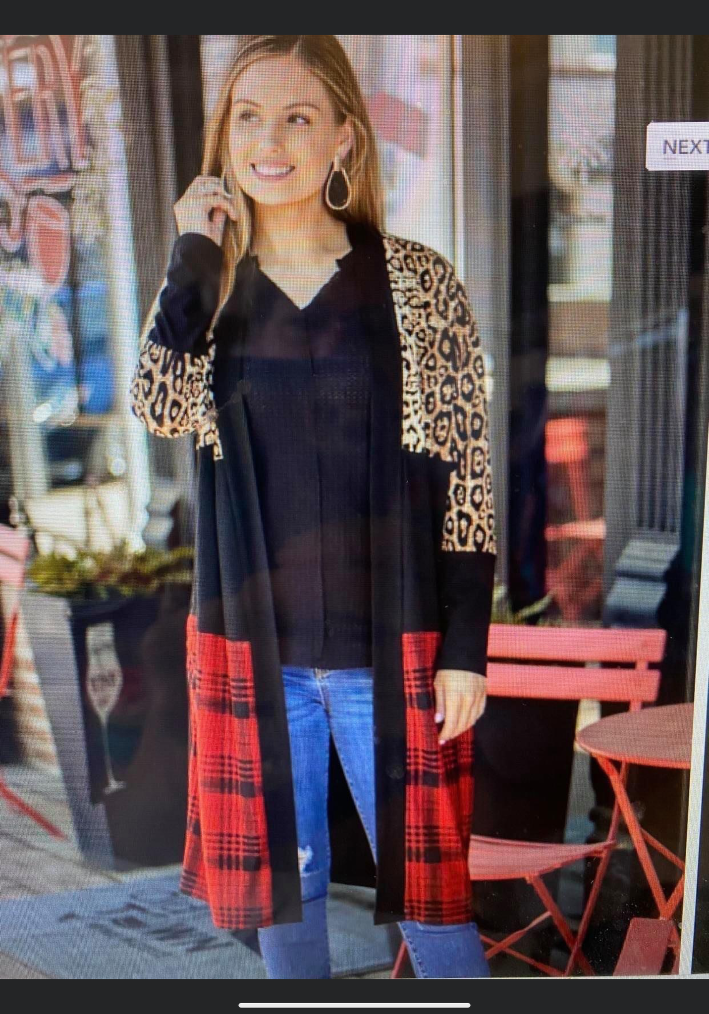 Cardigan with leopard and plaid