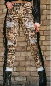 L&B Leopard Distressed Skinny Fringe Jeans