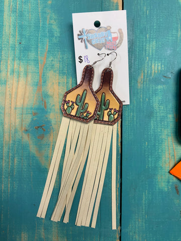 Cactus Cow tags with beige fringe