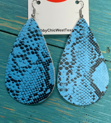Blue Snake Print Teardrop earrings
