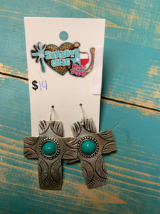 Metal Cross with turq stone earrings