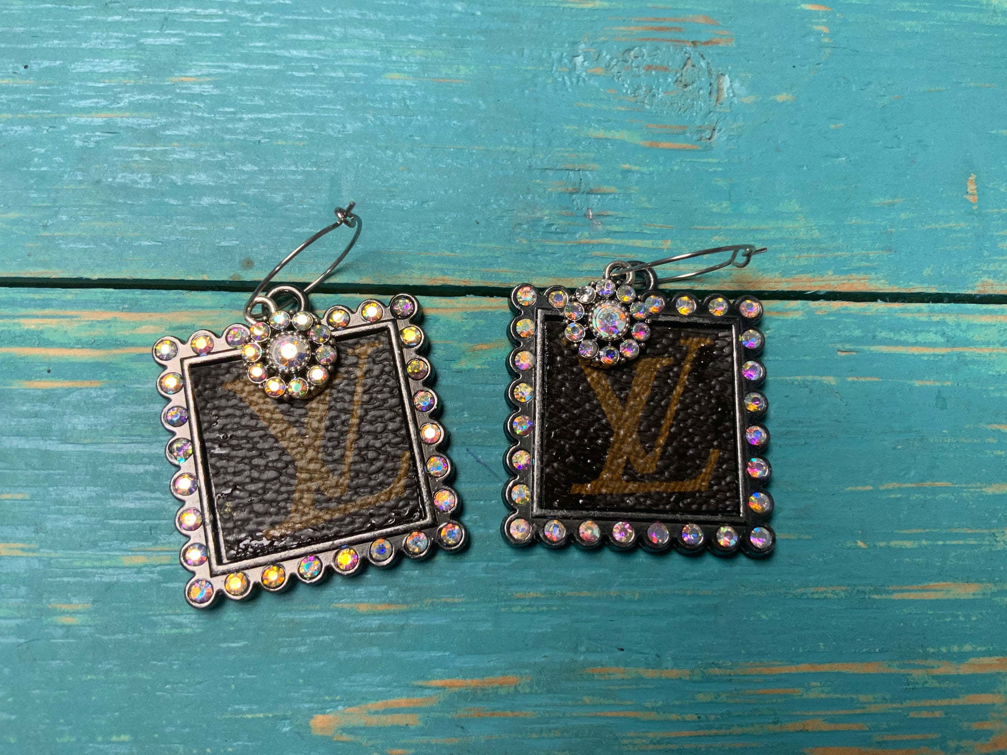 Square rhinestone Upcycled earrings