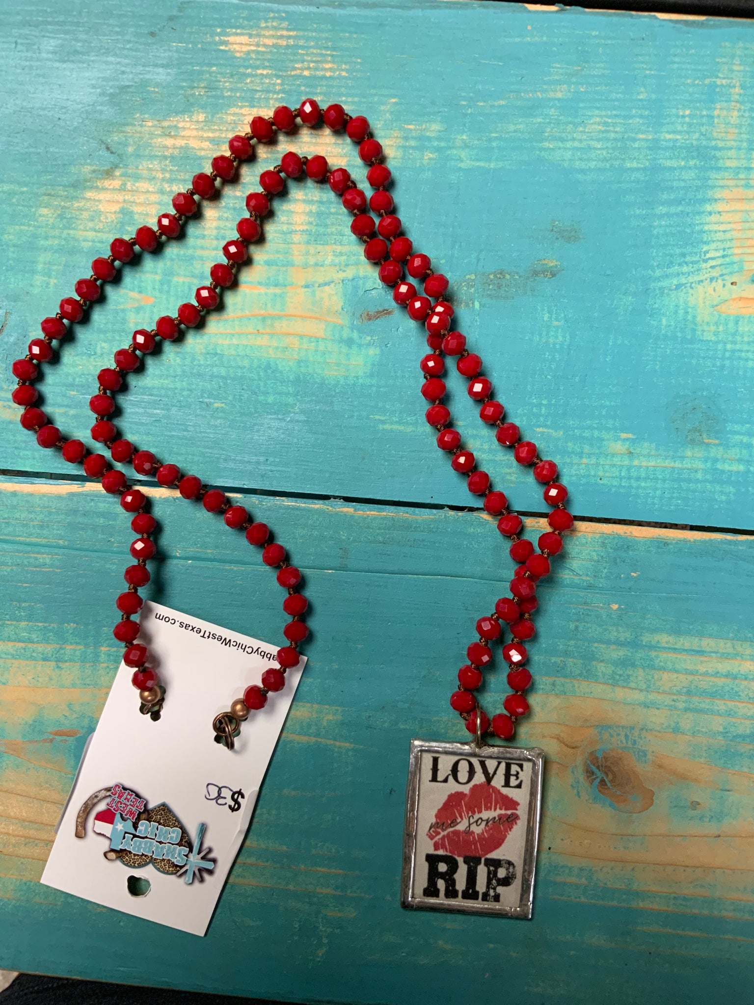 Red Bead Necklace W/ Love Me Some Rip Pendant (Yellowstone)