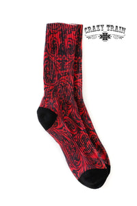 Crazy Train High Steppin Socks red tooled