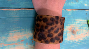 Large Leopard hair on  hide cuff bracelet