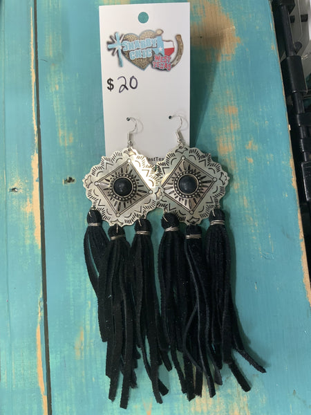 Large concho fringe earrings two colors