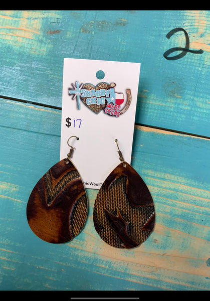 Large tooled leather earrings