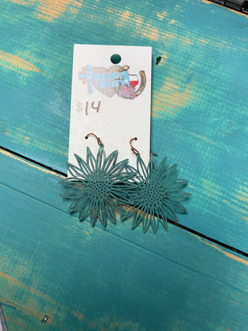 Turquoise metal flower earrings
