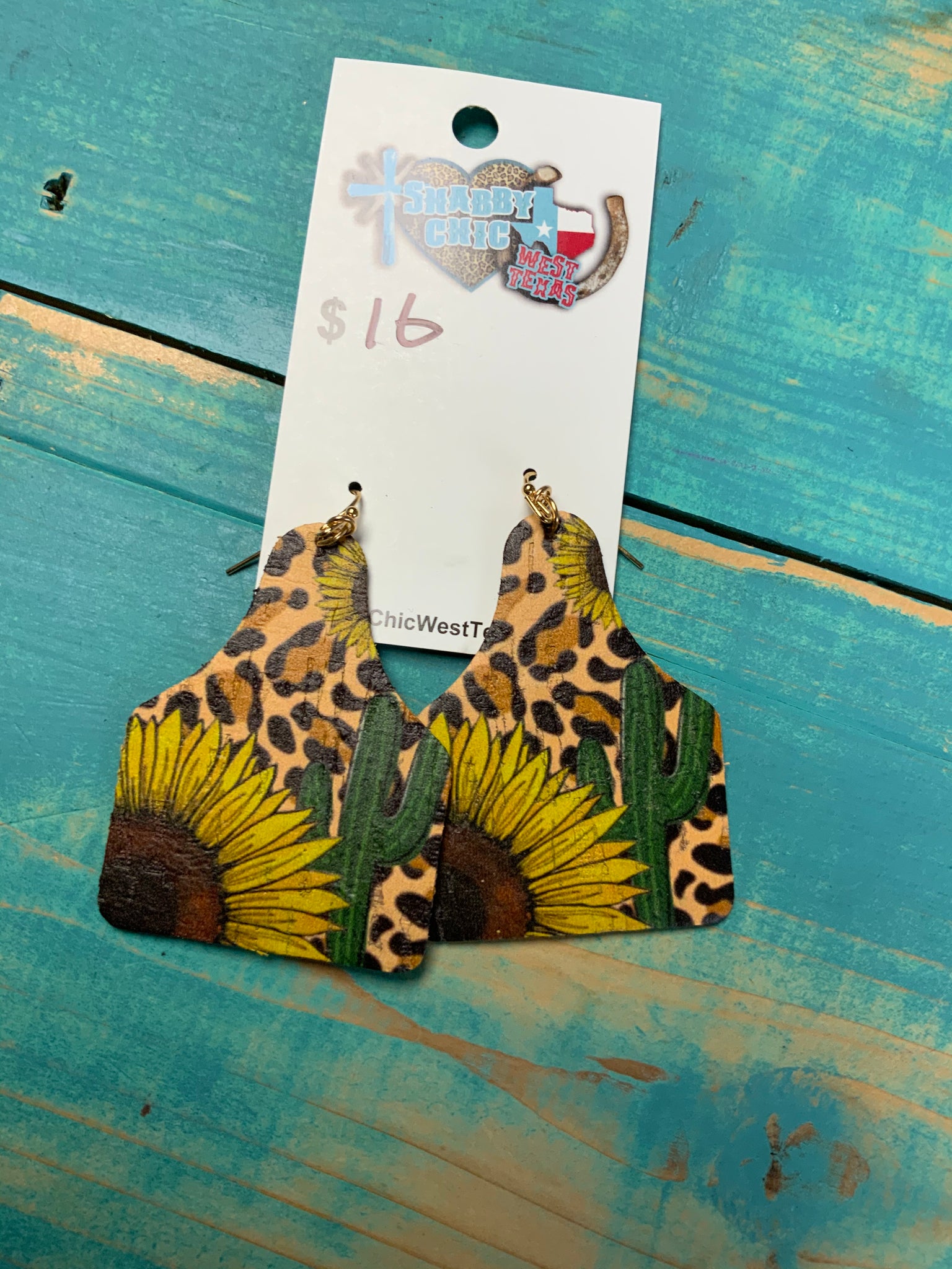 Leopard sunflower ear tags Earrings