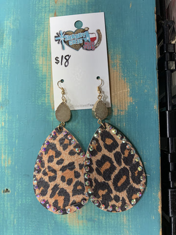 Large leopard teardrop earrings with iridescent stones