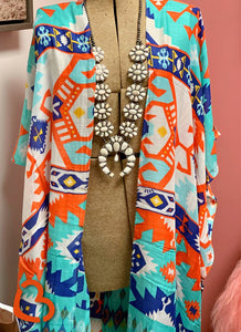 Cheekys Turquoise Aztec Kimono One Size