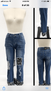 L&B Boyfriend Cut Black Cactus Design Patch & Cuff Jeans LB109