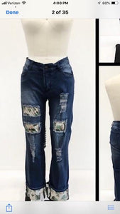 L&B Boyfriend Cut Ivory Cactus Design Patch & Cuff LB111-10 Jeans