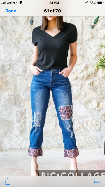L&B Boyfriend fit Cuffed Jeans w/Leopard Patch LB109