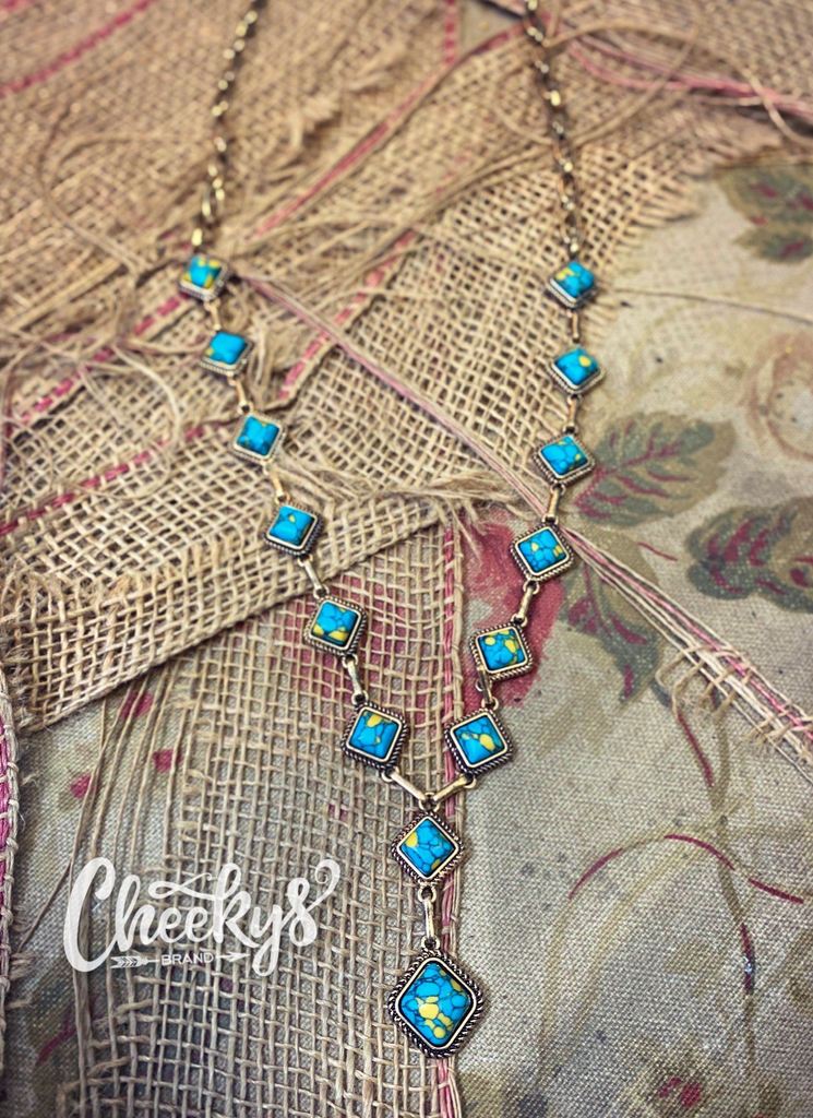 Cheekys Aura Gold with Turquoise Stone Necklace