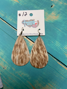 Brown and white cowhide leather earrings