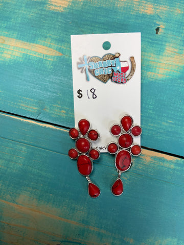 Red cluster metal earrings